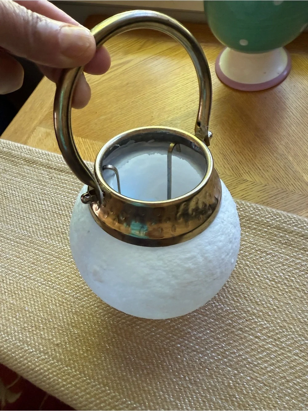 Brass-Accented White Globe Hanging Lantern